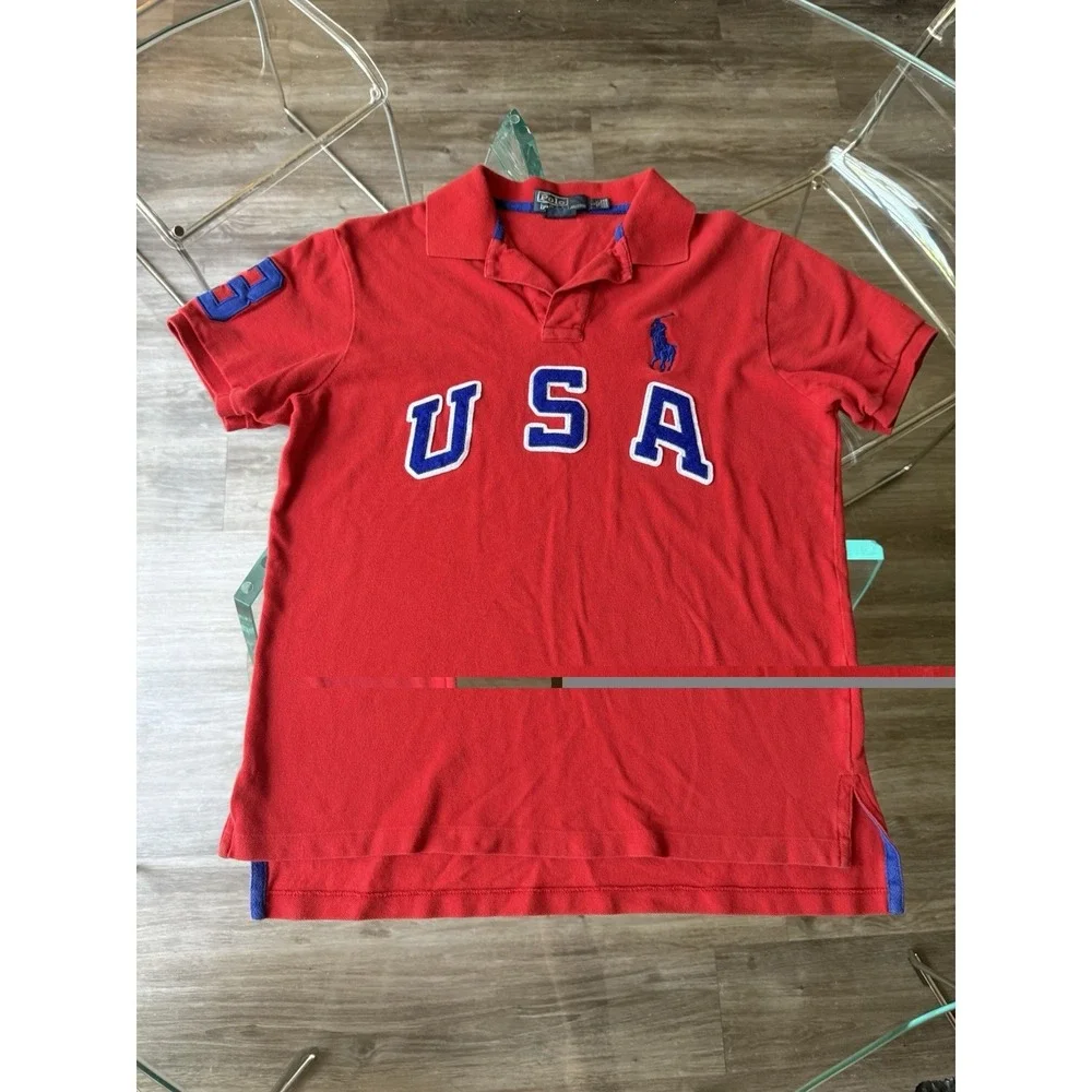 Vintage Polo Ralph Lauren Mens Large Custom Fit Big‎ Pony USA Red Blue 3